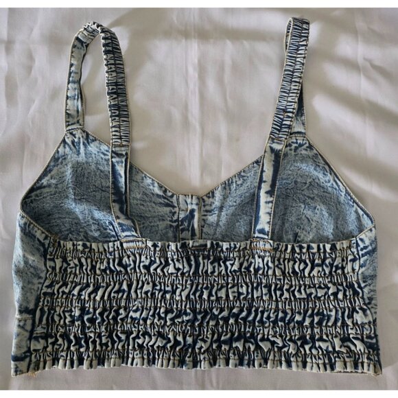 Live 4 Truth Stone Wash Shirred Back Button Front Denim Bralette Cropped Top L - Picture 5 of 12